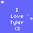 Blue background with white text "I Love Tyler <3" repeated in a , surrounded by white stars of varying sizes