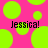 Bright pink background with scattered neon green circles and two instances of the text 'Jessica!' in black pixelated font.