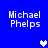 Blue background with four instances of 'Michael Phelps' text and three pixelated heart icons in white and light purple.