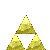 Animated sequence of golden triangular shapes reducing from full pyramid to scattered fragments against gray background.