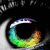 Animated eye with rainbow-colored iris transitions from rainbow gradient to fiery crown and heart symbol below.