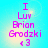 Pixelated text on a cyan background with light gradient, displaying 'I Luv Brion Grodzki <3' in pink and purple hues.