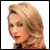 Pixelated static image of a person with blonde hair and red lips in profile view against white background