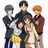 Pixelated anime-style group of characters with varied hair colors and clothing, some standing in front of others.