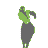 Green and gray pixelated figure in multiple dynamic poses, each showing distinct arm and leg positions against a white background.