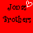Red background with black text reading 'Jody' and 'Brothers' in two , with a white pixelated heart above the first 'Jody'