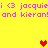 Yellow background with pink text and pixelated hearts; text reads 'i <3 jacquei <3 jacquei and kieran!and kieran!' with red and orange heart symbols.