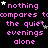 Pixelated text repeats 'nothing compares to the quiet evenings alone' in pink on black with scattered white and gray stars, one section partially obscured by a gray rectangle.