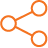 Orange pixelated icon of three connected circular loops on a gray background, resembling a simplified network or chain structure.