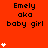 Red background with black text reading "Emely aka baby girl" and white star icons in a pattern, some stars animate by increasing in number