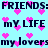 Pixelated text and pink hearts on a light blue background with repeated phrases.