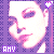 Pixelated static icon featuring a stylized white and pink face with purple accents on a patterned background, including text "AMY" in the bottom-left corner.