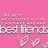 Pink background with pixelated text reading 'best friends' and three heart shapes below the text.