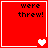 Red square with white border displays "were threw!" text and heart symbols in four variations.