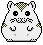 Six pixel-art hamster icons arranged in two of three, each with white fur and green checkered patterns on head and limbs