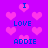 Pixelated purple background with pink heart shapes and blue text reading "I LOVE ADDIE" in multiple positions.