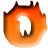 Animated contact sheet showing two frames of a fiery orange circular icon with a white stick figure silhouette inside, surrounded by scattered gray pixelated text fragments on a transparent background.