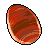 Pixelated oval-shaped icon with brown and red striped pattern, bordered by black and light orange pixels on a gray background.