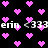 Pixelated pink hearts float over black background with repeated white text 'erin <333' in two horizontal bands.