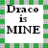 Static pixel art image with green and gray checkered border, white background, black text reading "Draco is MINE" in three lines.
