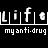 Black and white pixelated icon with text "life" in top section and "my anti-drug" below, using blocky monospace-style font on solid black background.