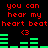 Red text and green audio bars on black background with repeated phrases and heart symbols.