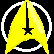 Yellow and white star-shaped icon with a black star at center, arranged in two of three on black background