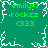 Green background with white pixelated border and central snowflake, displaying repeated text 'emily=] rockzz (333' in green.