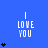 Blue background with white text "I LOVE YOU" and black heart symbols in varying quantities across a
