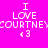 Pixelated text on bright pink background with black bars covering parts of the words, showing 'I LOVE COURTNEY' and a heart symbol.