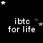 Black background with white pixelated text 'ibtc for life' repeated in a , surrounded by scattered stars of varying brightness