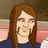Animated pixel art of a character with long brown hair and a dark blue shirt, showing subtle head movement against a blurred background.