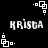 Black background with white pixelated text 'KRISTA' and four small square-based icons arranged in a pattern