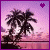 Pixelated palm trees against a pink and purple gradient sky with a heart symbol in the top corner.