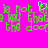 Green pixelated text on bright pink background with a single cyan pixel cluster in the upper center.