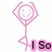 Pink stick figure icons with text labels on a white background, showing different poses and expressions.