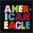 Pixelated text 'AMERICAN EAGLE' in multicolored block letters on dark background, with 'AE' and 'All The Way =D' text in red on separate