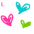 Animated icon set with repeated heart and butterfly shapes in pink, teal, green, and blue hues across multiple