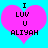 Two identical pink heart-shaped icons with black text on a cyan background, each displaying "I LUV U ALIYAH" in pixelated font.