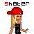 A 3x3 contact sheet of a pixel art animation featuring a blonde female character in a red cap and black outfit, with varying text above each frame.