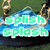 Animated sequence showing people on a blue inflatable ride with changing text overlays: 'splish splash', 'yaaaaay!', 'cool', 'It's fun!', and 'it's summer' in various colors.
