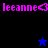 Pixelated icon with pink text 'leeanne' and a heart symbol on blue and black backgrounds, featuring a blue star and black star animation.