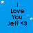 Blue background with repeated text "I Love You Jeff <3" and scattered white stars, some of which move across frames.