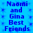 Blue background with repeating star-like patterns and blue text reading "Naomi and Gina Best Friends" in two identical vertical