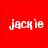 Red square icon with white text 'jackie' and a small red heart symbol below the text in some frames.