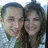 A pixelated photo of two people smiling together on the left, with orange text reading "Words Can't Even Explain How You Take Me Feel I Love Him Forever" on a dark red background.