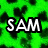 Green background with black spots and 'SAM' text; red circular face with white eyes and mouth; yellow emoji face with 'JAKE'; question mark on gray patterned background.