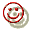 Four red circular smiley face icons with varying expressions on a light gray background, each featuring two round eyes and one of three mouth shapes.