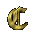 Golden stylized C-shaped icon with metallic texture on gray background, arranged in three of four icons each