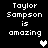 Pixelated text reads "Taylor Sampson is amazing" with a heart symbol, displayed in four identical on a black background